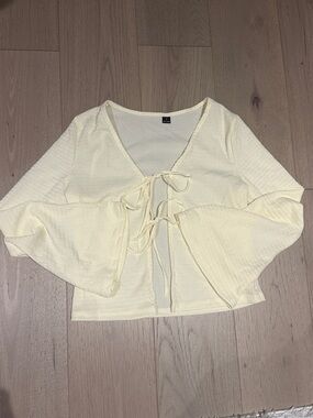 SHEIN Cream Tie-Front Bell Sleeve Top